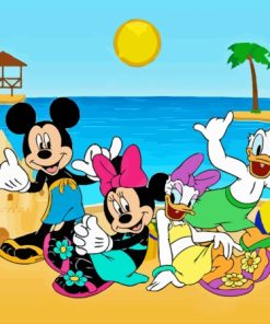 Mickey And Minnie At The Beach With Friends Diamond Painting Art