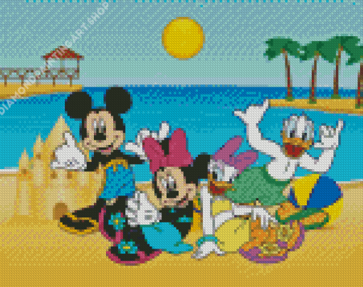 Mickey And Minnie At The Beach With Friends Diamond Painting Art