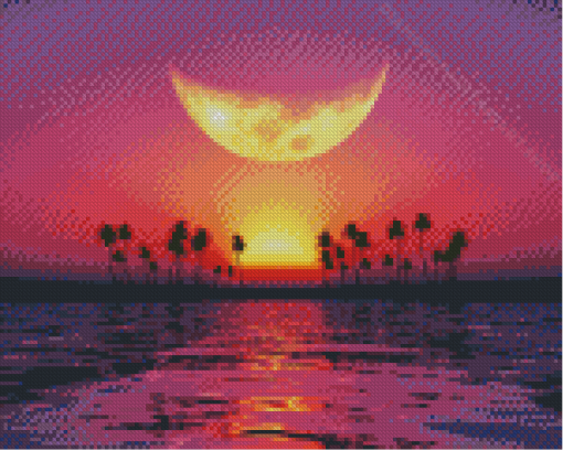 Moon Over Purple Sunset Diamond Painting Art