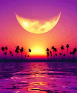 Moon Over Purple Sunset Diamond Painting Art