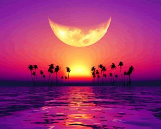 Moon Over Purple Sunset Diamond Painting Art