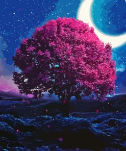 Purple Tree In Moon Diamond Painting Art
