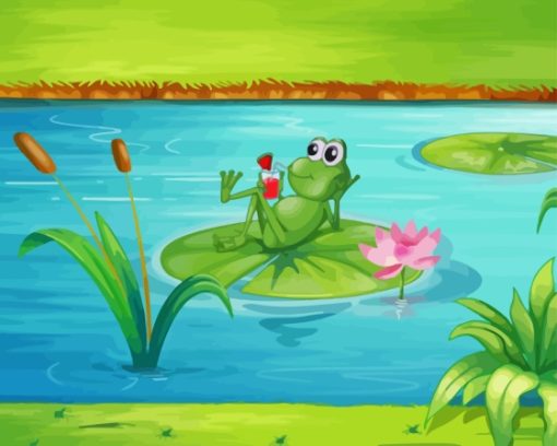 Relaxing Frog On Lily pad Diamond Painting Art