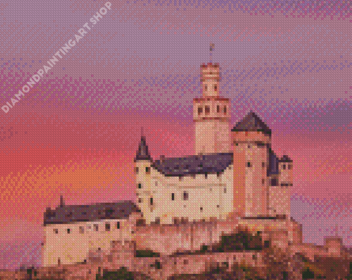 Sunset At Marksburg Castle Diamond Painting Art