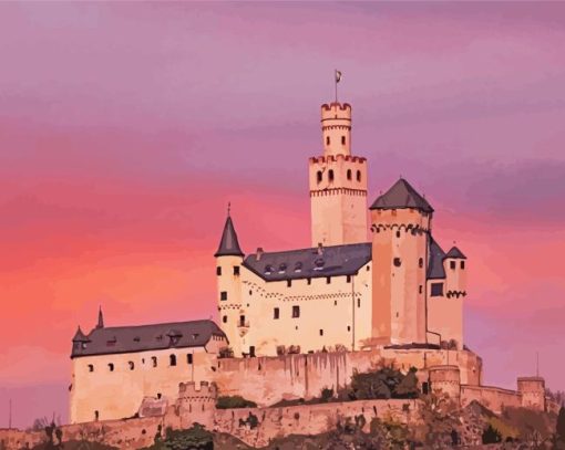 Sunset At Marksburg Castle Diamond Painting Art