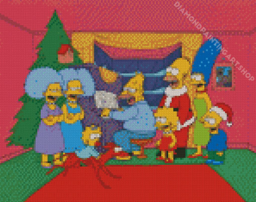 The Simpsons Celebrating Christmas Diamond Painting Art