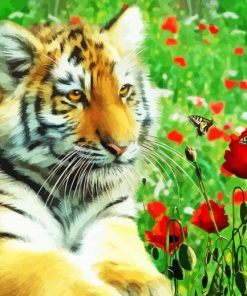Tiger And Poppies Diamond Painting Art