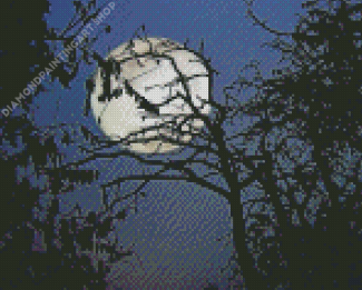 Tree Silhouette Night Moon Diamond Painting Art