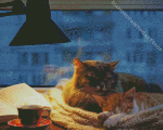 Winter Cat With Coffee Diamond Painting Art