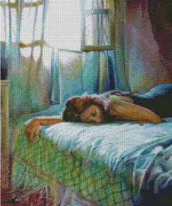 Woman Sleeping On Bed Diamond Painting Art