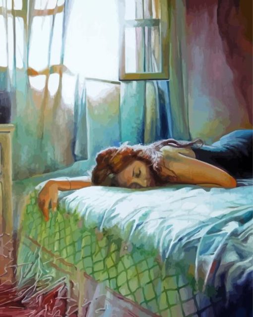 Woman Sleeping On Bed Diamond Painting Art