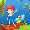 A Boy With Bird At The Forest Diamond Painting Art