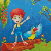 A Boy With Bird At The Forest Diamond Painting Art