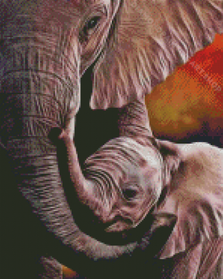 Aesthetic Mother Elephant Love Diamond Painting Art