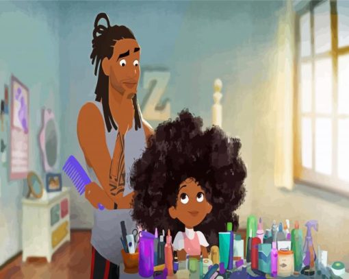 Black Animation Afro Hair Girl Diamond Painting Art