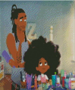 Black Animation Afro Hair Girl Diamond Painting Art