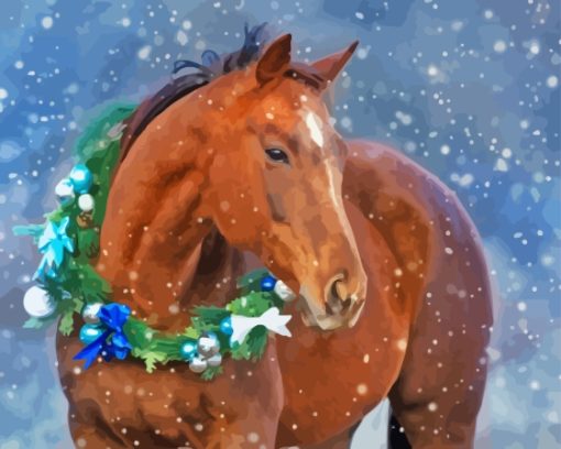 Brown Horse Snow Diamond Painting Art