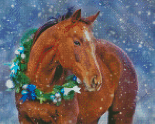 Brown Horse Snow Diamond Painting Art