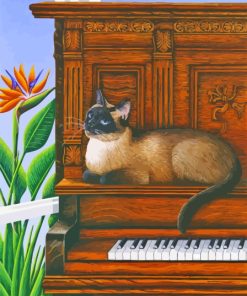 Cat On Piano Diamond Painting Art