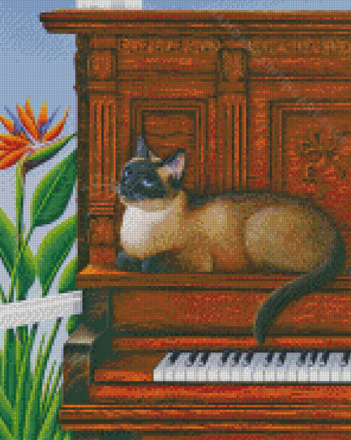 Cat On Piano Diamond Painting Art