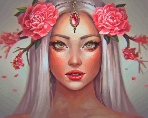 Cool Girl With Flowerhair Diamond Painting Art