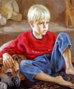 Cute Boy With Dog Diamond Painting Art