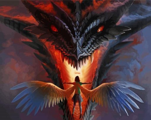 Dragon And Woman With Wings Diamond Painting Art