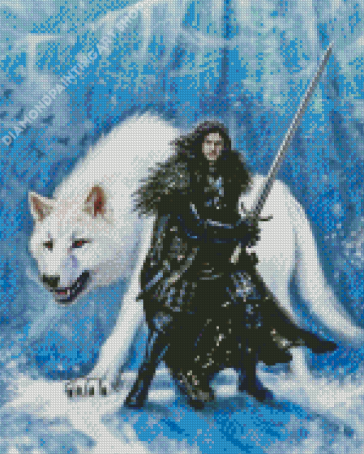 Jon Snow And Ghost Wolf Diamond Painting Art