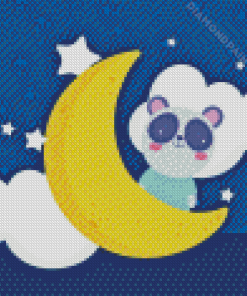 Panda On Moon Diamond Painting Art