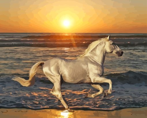 White Horse On Beach Diamond Painting Art