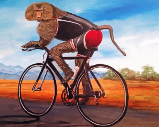 Baboon On Bicycle Diamond Painting Art