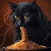 Black Cat Eating Spaghetti Diamond Painting Art