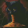 Black Cat Eating Spaghetti Diamond Painting Art