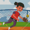 Cartoon Girl Softball Diamond Painting Art