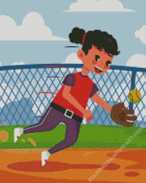 Cartoon Girl Softball Diamond Painting Art