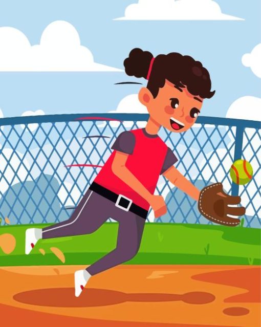 Cartoon Girl Softball Diamond Painting Art