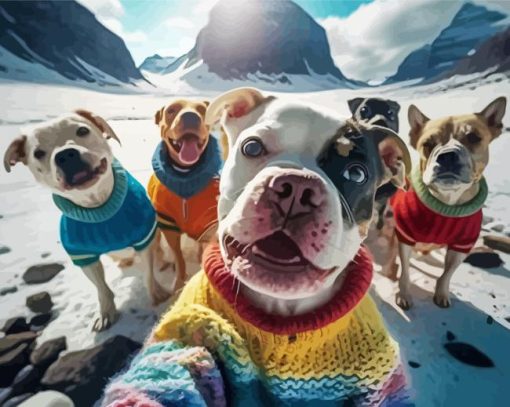 Dogs Friends Taking Selfie Diamond Painting Art