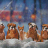 English Bulldogs In Snow Diamond Painting Art