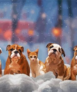English Bulldogs In Snow Diamond Painting Art