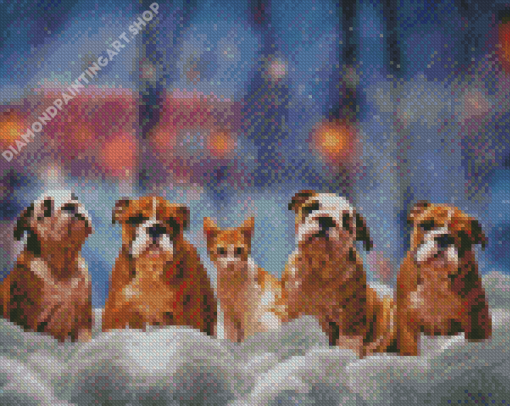 English Bulldogs In Snow Diamond Painting Art