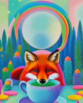 Fox Drinking Coffee Diamond Painting Art