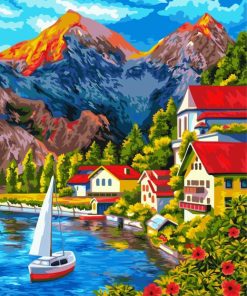 Lake In The Mountains Diamond Painting Art