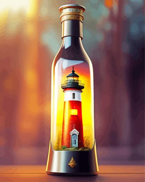 Lighthouse In A Bottle Diamond Painting Art