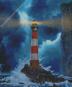 Lighthouse In Storm Diamond Painting Art