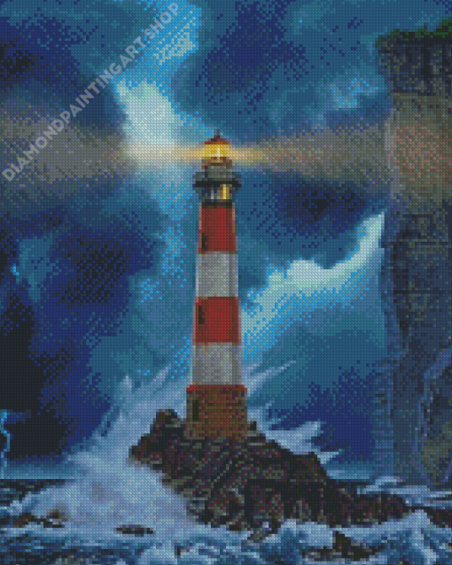 Lighthouse In Storm Diamond Painting Art