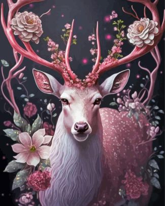 Magical Floral Pink Deer Diamond Painting Art