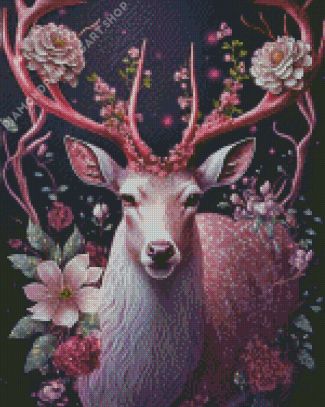 Magical Floral Pink Deer Diamond Painting Art