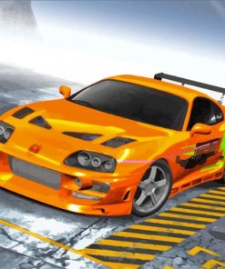 Orange Toyota Supra Mk4 Diamond Painting Art
