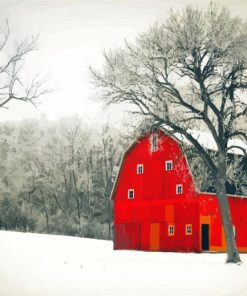 Barn In Snow Diamond Painting Art