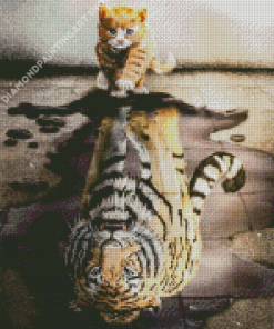 Tiger And Cat Reflection Diamond Painting Art